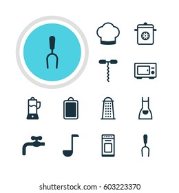 Vector Illustration Of 12 Kitchenware Icons. Editable Pack Of Fruit Squeezer, Oven, Slicer And Other Elements.