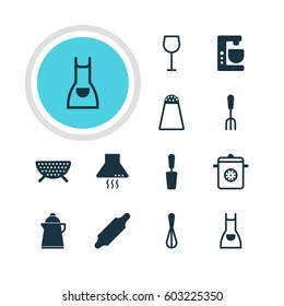 Vector Illustration Of 12 Kitchenware Icons. Editable Pack Of Bakery Roller, Pepper Container, Tea And Other Elements.