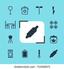 Vector Illustration Of 12 Kitchenware Icons. Editable Pack Of Kitchen Dagger, Dinner Table, Wine And Other Elements.