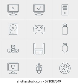 Vector Illustration Of 12 Laptop Icons. Editable Pack Of Online Computer, Cooler, Diskette And Other Elements.