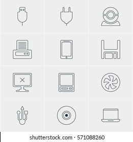 Vector Illustration Of 12 Laptop Icons. Editable Pack Of Web Camera, Objective, Access Denied And Other Elements.