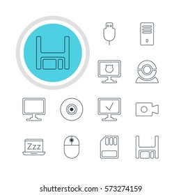 Vector Illustration Of 12 Laptop Icons. Editable Pack Of Movie Cam, Laptop, Online Computer And Other Elements.