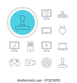 Vector Illustration Of 12 Laptop Icons. Editable Pack Of Mainframe, Notebook, Antivirus And Other Elements.