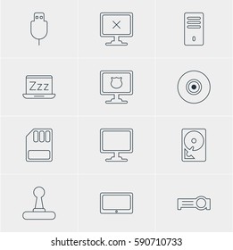 Vector Illustration Of 12 Laptop Icons. Editable Pack Of Access Denied, Antivirus, Screen And Other Elements.