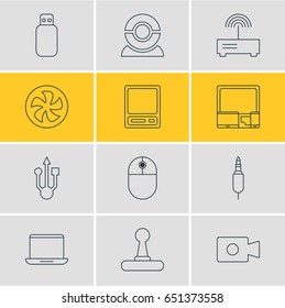 Vector Illustration Of 12 Laptop Icons. Editable Pack Of Web Camera, Pda, Movie Cam And Other Elements.
