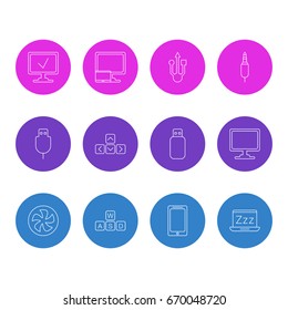 Vector Illustration Of 12 Laptop Icons. Editable Pack Of Usb Icon, Keypad, Input Jack And Other Elements.