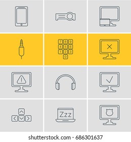 Vector Illustration Of 12 Laptop Icons. Editable Pack Of Keypad, Presentation, Number Keypad And Other Elements.