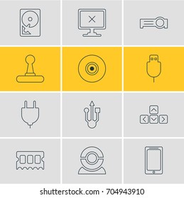 Vector Illustration Of 12 Laptop Icons. Editable Pack Of Serial Bus, Access Denied, Memory Chip And Other Elements.
