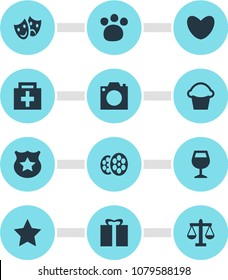 Vector illustration of 12 location icons. Editable set of bar, bakery, gift and other icon elements.