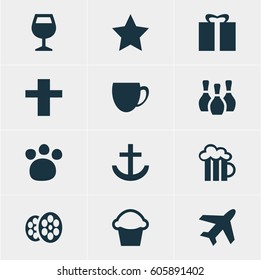 Vector Illustration Of 12 Location Icons. Editable Pack Of Present, Pet Shop, Cross And Other Elements.