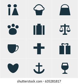 Vector Illustration Of 12 Location Icons. Editable Pack Of Heart, Present, Cross And Other Elements.