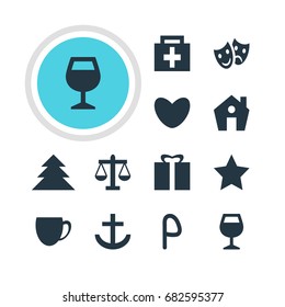 Vector Illustration Of 12 Location Icons. Editable Pack Of Jungle, Drugstore, Home And Other Elements.