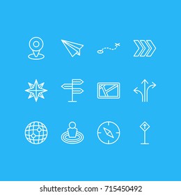 Vector Illustration Of 12 Location Icons. Editable Pack Of Origami, Arrow, World And Other Elements.