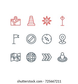 Vector Illustration Of 12 Location Icons. Editable Pack Of Caution, Block, Orientation And Other Elements.