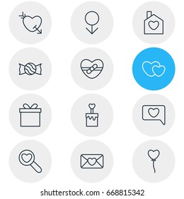 Vector Illustration Of 12 Love Icons. Editable Pack Of Candle , Messenger , Male Elements.