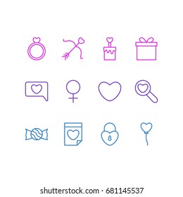 Vector Illustration Of 12 Love Icons. Editable Pack Of Gift, Lock, Woman And Other Elements.