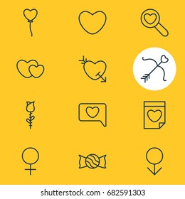 Vector Illustration Of 12 Love Icons. Editable Pack Of Messenger, Lollipop, Male And Other Elements.