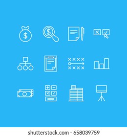Vector Illustration Of 12 Management Icons. Editable Pack Of Calculate, Graph, Tactics And Other Elements.