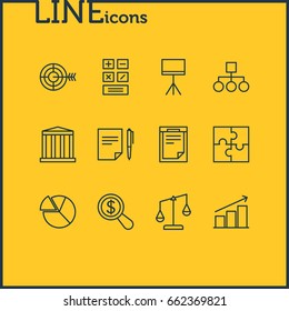 Vector Illustration Of 12 Management Icons. Editable Pack Of Scheme, Agreement, Goal And Other Elements.
