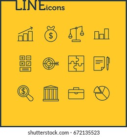 Vector Illustration Of 12 Management Icons. Editable Pack Of Columns, Agreement, Portfolio And Other Elements.