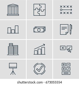Vector Illustration Of 12 Management Icons. Editable Pack Of Cash, Calculate, Solution And Other Elements.