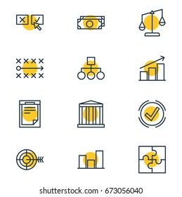 Vector Illustration Of 12 Management Icons. Editable Pack Of Tactics, Columns, File And Other Elements.