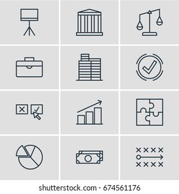 Vector Illustration Of 12 Management Icons. Editable Pack Of Recision, Tactics, Chart And Other Elements.