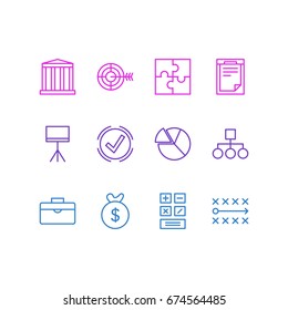 Vector Illustration Of 12 Management Icons. Editable Pack Of Portfolio, Solution, File And Other Elements.