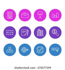 Vector Illustration Of 12 Management Icons. Editable Pack Of Portfolio, Recision, Goal And Other Elements.
