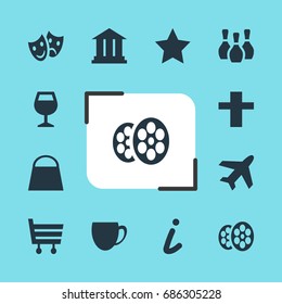Vector Illustration Of 12 Map Icons. Editable Pack Of Cross, Shopping Cart, Skittles And Other Elements.