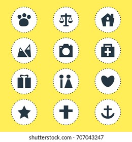 Vector Illustration Of 12 Map Icons. Editable Pack Of Present, Bookmark, Pet Shop And Other Elements.