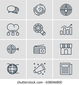 Vector Illustration Of 12 Marketing Icons. Editable Pack Of Analysis, Maze, Cloud Distribution And Other Elements.