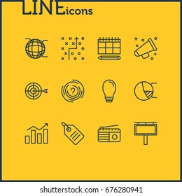Vector Illustration Of 12 Marketing Icons. Editable Pack Of Discount Label, Maze, Schedule And Other Elements.