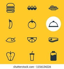 Vector illustration of 12 meal icons line style. Editable set of paper cup, meal, lactose and other icon elements.