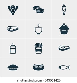Vector Illustration Of 12 Meal Icons. Editable Pack Of Biscuit, Pastry, Muffin And Other Elements.