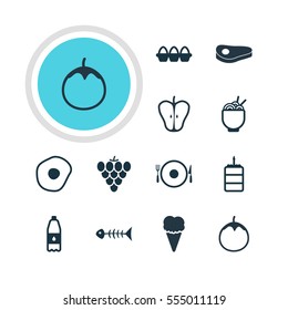 Vector Illustration Of 12 Meal Icons. Editable Pack Of Sirloin, Skeleton, Jonagold And Other Elements.