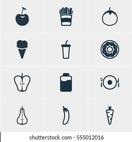 Vector Illustration Of 12 Meal Icons. Editable Pack Of Sundae, Jonagold, Potato And Other Elements.