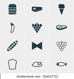 Vector Illustration Of 12 Meal Icons. Editable Pack Of Muscat, Sandwich, Loaf Elements.