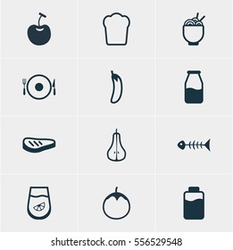 Vector Illustration Of 12 Meal Icons. Editable Pack Of Juice, Skeleton, Lactose And Other Elements.
