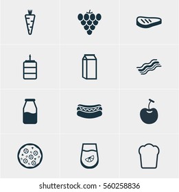 Vector Illustration Of 12 Meal Icons. Editable Pack Of Pastry, Juice, Pizzeria And Other Elements.