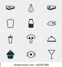 Vector Illustration Of 12 Meal Icons. Editable Pack Of Duchess, Grill, Fungus And Other Elements.