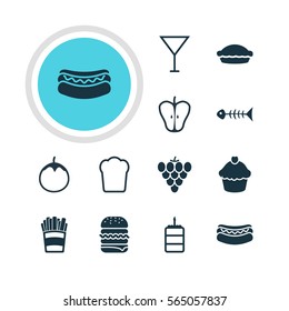 Vector Illustration Of 12 Meal Icons. Editable Pack Of Loaf, Martini, Vineyard And Other Elements.