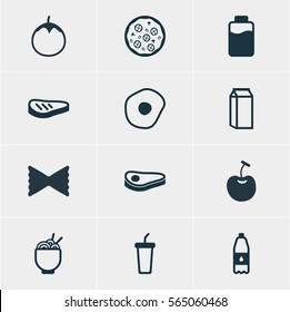 Vector Illustration Of 12 Meal Icons. Editable Pack Of Lactose, Berry Type, Beefsteak And Other Elements.