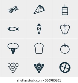 Vector Illustration Of 12 Meal Icons. Editable Pack Of Pastry, Ham, Seafood And Other Elements.