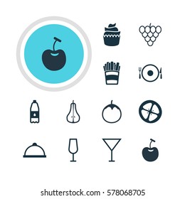 Vector Illustration Of 12 Meal Icons. Editable Pack Of Duchess, Eggplant, Muscat And Other Elements.