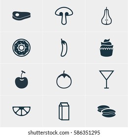 Vector Illustration Of 12 Meal Icons. Editable Pack Of Cake, Biscuit, Sirloin And Other Elements.