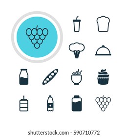 Vector Illustration Of 12 Meal Icons. Editable Pack Of Muscat, Loaf, Soft Drink And Other Elements.