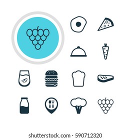 Vector Illustration Of 12 Meal Icons. Editable Pack Of Scrambled Egg, Muscat, Juice And Other Elements.