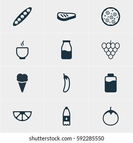 Vector Illustration Of 12 Meal Icons. Editable Pack Of Bowl, Roast Beef, Lactose And Other Elements.