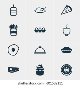 Vector Illustration Of 12 Meal Icons. Editable Pack Of Sirloin, Pastry, Potato And Other Elements.